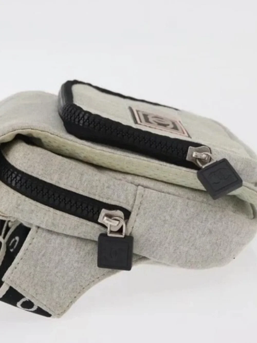 CHANEL Sports Line Waist bag Cotton Gray Silver CC Auth BA12396A